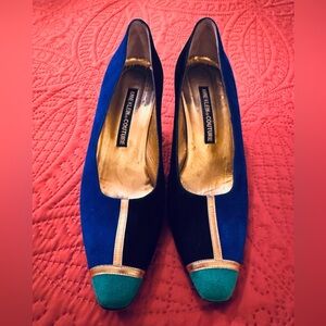 Anne Klein Blue, Black, & Green Heels with Gold Accents